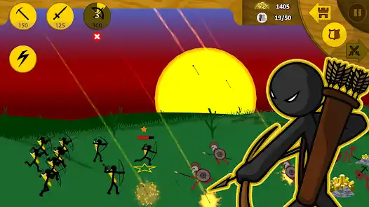 Stickman archer shooting arrows in a battle scene.